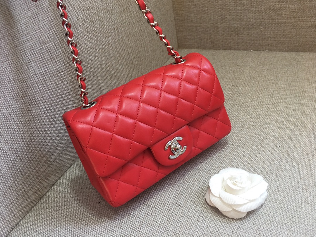 Small Classic Flap Lambskin Bag A01116 Red/Silver